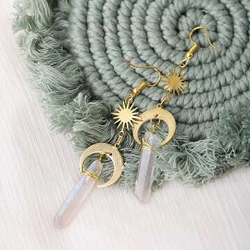 Sacina Gothic Boho Celestial Sun and Moon Earrings, Crescent Moon Star Pendant, Boho Jewelry, Christmas Gift for Women