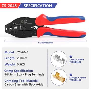 Zhushan Spark Plug Wire Crimping Tool Kit, Ratchet Spark Plug Crimper Diameter 8.5mm for Crimping an...