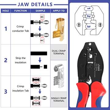 Zhushan Spark Plug Wire Crimping Tool Kit, Ratchet Spark Plug Crimper Diameter 8.5mm for Crimping and Stripping Plug, 24PCS 180 °/90 °/Straight Spark Plug Coil Terminals and 24PCS Terminals Boots