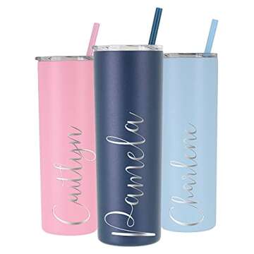 AVITO Personalized Tumbler - Laser Engraved - 20 oz Stainless Steel Skinny Tumbler - Includes Straw ...