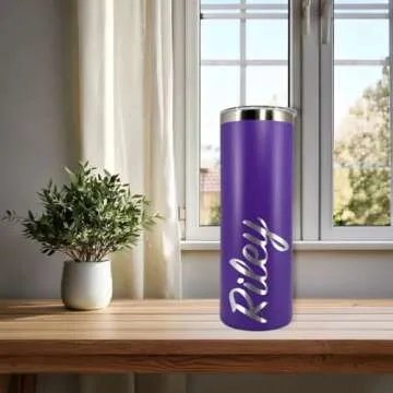 AVITO Personalized Tumbler - Laser Engraved - 20 oz Stainless Steel Skinny Tumbler - Includes Straw and Lid - Vacuum Insulated - Personalized Gift for Bridal Party, Birthday, Teacher Gift