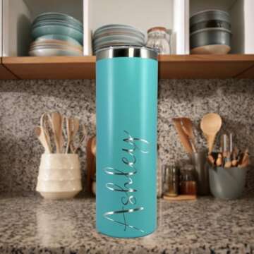 AVITO Personalized Tumbler - Laser Engraved - 20 oz Stainless Steel Skinny Tumbler - Includes Straw and Lid - Vacuum Insulated - Personalized Gift for Bridal Party, Birthday, Teacher Gift