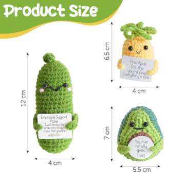 Urbun 3PCS Handmade Emotional Support Crochet Gift, Cute Cucumber Knitting Doll, Funny Reduce Pressu...