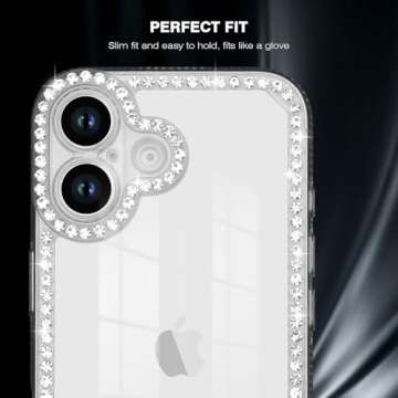 Bonitec Bling Clear Case for iPhone 16 Plus - Rhinestone Diamond Case for Women