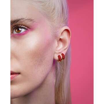 Milla Brass Hoop Earrings - Sparkly Red Birthstone Jewelry