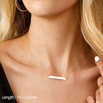 Turandoss Dainty Interlocking Circles Necklace Bar Hammered Disc 14K Gold Simple Necklace Women Jewelry Layered, Gold Choker Necklaces for Women