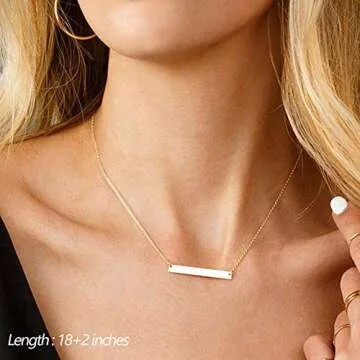 Turandoss Dainty Interlocking Circles Necklace Bar Hammered Disc 14K Gold Simple Necklace Women Jewelry Layered, Gold Choker Necklaces for Women