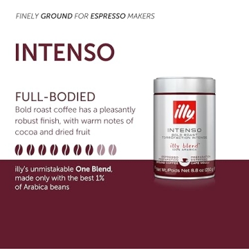Illy Intenso Ground Espresso Coffee, Bold Roast, Intense, Robust And Full Flavored With Notes Of Deep Cocoa, 100% Arabica Coffee, No Preservatives, 8.8 Ounce (Pack Of 1)