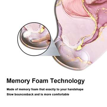 HOPONY Ergonomic Mouse Pad with Wrist Support Gel Mouse Pad with Wrist Rest, Comfortable Computer Mouse Pad for Laptop, Pain Relief Mousepad with Non-Slip Rubber Base, 9 x 10 in,Rose Gold Marble