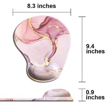 HOPONY Ergonomic Mouse Pad with Wrist Support Gel Mouse Pad with Wrist Rest, Comfortable Computer Mouse Pad for Laptop, Pain Relief Mousepad with Non-Slip Rubber Base, 9 x 10 in,Rose Gold Marble