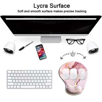 HOPONY Ergonomic Mouse Pad with Wrist Support Gel Mouse Pad with Wrist Rest, Comfortable Computer Mouse Pad for Laptop, Pain Relief Mousepad with Non-Slip Rubber Base, 9 x 10 in,Rose Gold Marble
