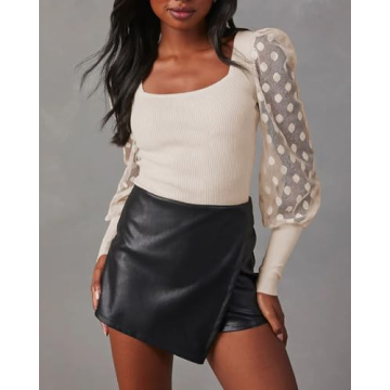 Miduo Women's Slim Fit Polka Dot Lace Knit Top Spring 2024