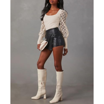 Miduo Women's Slim Fit Polka Dot Lace Knit Top Spring 2024