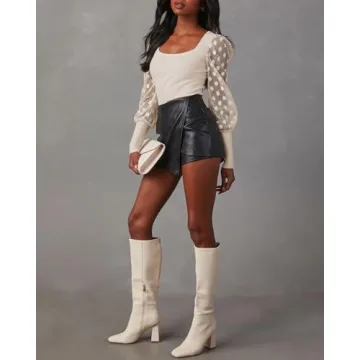 Miduo Women's Slim Fit Polka Dot Lace Knit Top Spring 2024