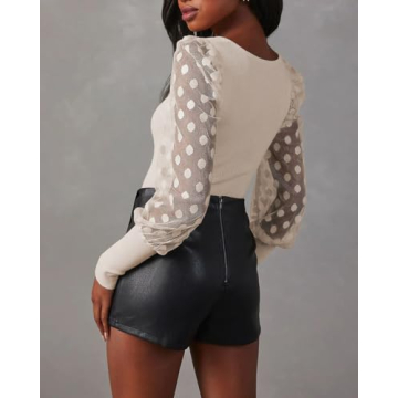 Miduo Women's Slim Fit Polka Dot Lace Knit Top Spring 2024