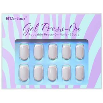 BTArtbox French Tip Press On Nails - Valentines Day Short Press on Nails Square, Glue On Nails for Women Gift, Supremely Fit Natural Stick On Nails in 15 Sizes - 30 Fake Nails Kit, Classic French