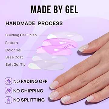 BTArtbox French Tip Press On Nails - Valentines Day Short Press on Nails Square, Glue On Nails for Women Gift, Supremely Fit Natural Stick On Nails in 15 Sizes - 30 Fake Nails Kit, Classic French