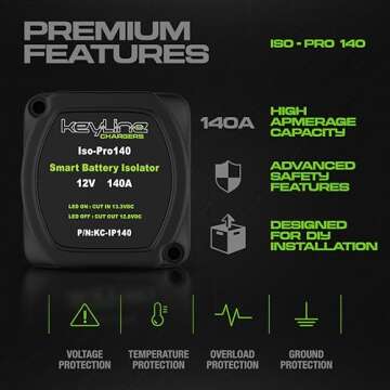 Dual Battery Isolator Kit, 140 Amp 12v Voltage Sensitive Relay (VSR), Automatic Disconnect Switch | Cars, RV, UTV, ATV, Marine Switches for Bateries by KeyLine Chargers
