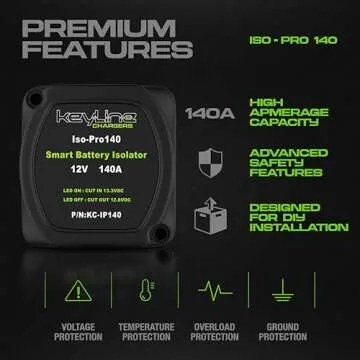Dual Battery Isolator Kit, 140 Amp 12v Voltage Sensitive Relay (VSR), Automatic Disconnect Switch | Cars, RV, UTV, ATV, Marine Switches for Bateries by KeyLine Chargers