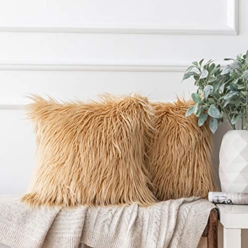 Ashler HOME DECO Pack of 2 Decorative Luxury Style Ginger Faux Fur Throw Pillow Case Cushion Cover 2...