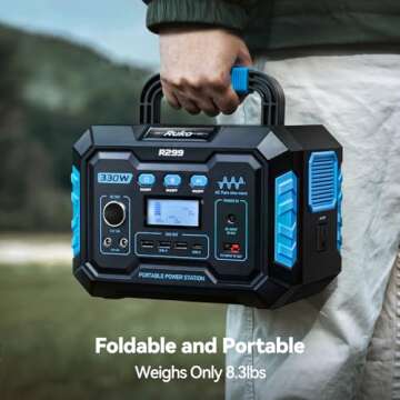 Ruko R299 Portable Power Station 330W, 288.6Wh 9-Port Portable Generator with Flashlight, Wireless Charging, 60W USB-C PD Output, Solar Generator for Outdoor Camping/RVs, Power Supply for Drone, CPAP