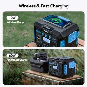 Ruko R299 Portable Power Station 330W, 288.6Wh 9-Port Portable Generator with Flashlight, Wireless Charging, 60W USB-C PD Output, Solar Generator for Outdoor Camping/RVs, Power Supply for Drone, CPAP