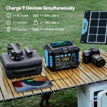 Ruko R299 Portable Power Station 330W, 288.6Wh 9-Port Portable Generator with Flashlight, Wireless Charging, 60W USB-C PD Output, Solar Generator for Outdoor Camping/RVs, Power Supply for Drone, CPAP