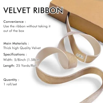 Khaki Velvet Ribbon 5/8'' 25 Yards for Crafting and Decorations