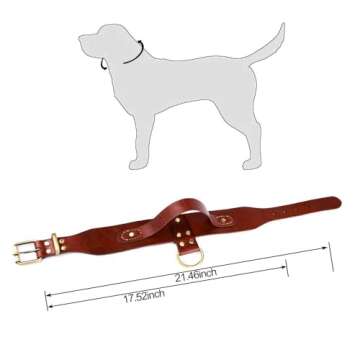 PESHOUCO Genuine Leather Dog Collar with D-Handle - Adjustable & Durable for Medium-Large Dogs 17-22...