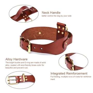 PESHOUCO Genuine Leather Dog Collar with D-Handle