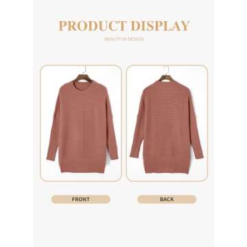 Eytino Womens Plus Size 2024 Casual Long Sleeve Crewneck Split Hem Oversized Knit Tunic Pullover Sweater Tops,1X Rose Tan