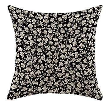 Decorative Square Throw Pillow Cover Farmhouse Linen Cute Old White Contrast Floral Beautiful Daisy Lilly Vintage Wedding Graphic Pretty Nature Design Cushion Case for Sofa Bedroom Car 20x20 Inch