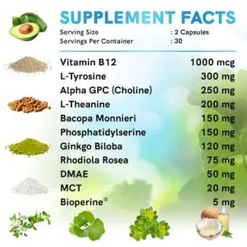 Nootropic Brain Support for Memory & Focus - Vegan, 1321mg