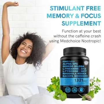 Nootropic Brain Support for Memory & Focus - Vegan, 1321mg