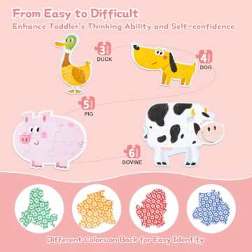 TOI Large Piece Toddler Puzzles for 2-4 Years Old, 4 Packs Beginner Puzzles for Toddlers, Kids Big Shape Preschool Learning Puzzle for Boys Girls Gift, Farm Animals