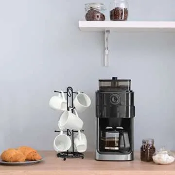 Farmhouse Coffee Mug Rack for 6 Mugs - Black Organizer