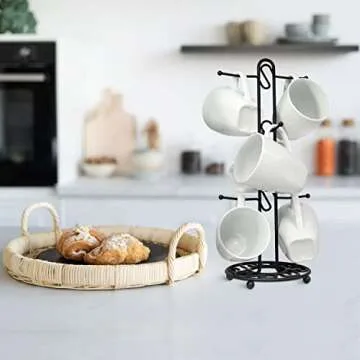 Farmhouse Coffee Mug Rack for 6 Mugs - Black Organizer