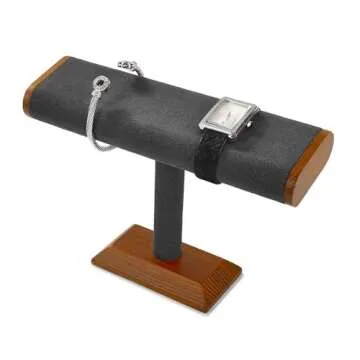 Oirlv Solid Wood T-Bar Watch Display Stand Jewelry Organizer Holder for Watch Bracelet Countertop Table Top Jewelry Tower(Grey)