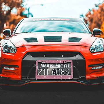 2 Pack Bling License Plate Frame，Handcrafted Bling Rhinestone Premium Stainless Steel License Plate Frame，14 Facets Clear Color Rhinestone Crystal (Pink)