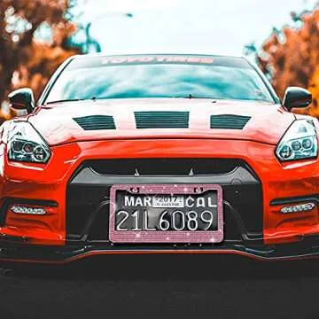 2 Pack Bling License Plate Frame，Handcrafted Bling Rhinestone Premium Stainless Steel License Plate Frame，14 Facets Clear Color Rhinestone Crystal (Pink)