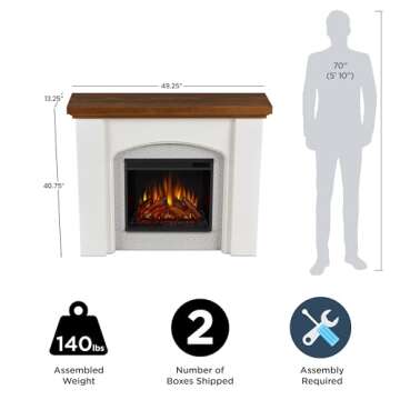Real Flame Anika 49" Electric Fireplace with Mantel for Living Room or Bedroom, Replaceable Fireplace Insert Heater, Realistic Log and Flame Effect, Remote Control, Timer, White