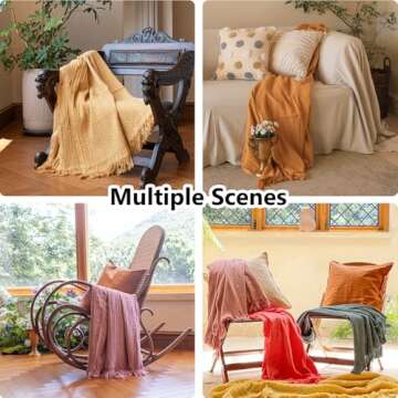 Simple&Opulence 100% Cotton Throw Blanket for Couch, Bed, Waffle Weave Cable Knit Blanket with Tassels, Soft Lightweight Pre-Washed Breathable Cozy Blanket Farmhouse Decoration for All-Season (Blue)