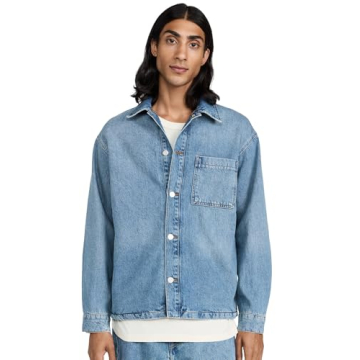 FRAME Men's Denim Shirt Jacket - Stylish Heavyweight Blue Layer with Flannel Lining