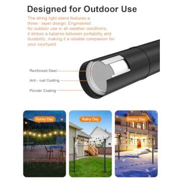 Durable Adjustable String Light Poles for Outdoor Decor