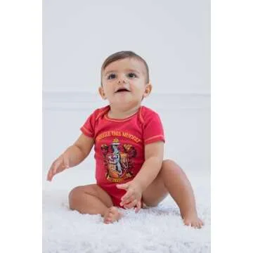 Harry Potter Gryffindor Hufflepuff Ravenclaw Slytherin Newborn Baby Boys 4 Pack Bodysuits 6-9 Months