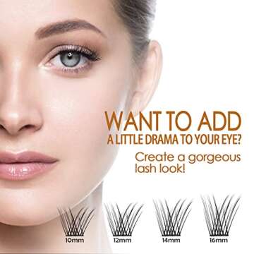 CarLary Lash Clusters, DIY Eyelash Extension, 40 Clusters Reusable Individual Lashes, Natural Fluffy Wispy Individual Eyelash Clusters for Home Eyelash Extensions (Natural-12mm)