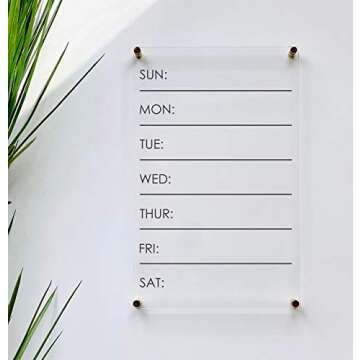 Large Clear Acrylic Weekly Calendar for wall | Dry-Erase Message White Board Calendar Wall Mounted Office Home Family Organization Tools Must Haves School Kids Adult Mom Teen Monthly Weekly ADHD Tools