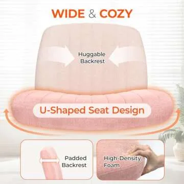 Orange Factory Criss Cross Chair with Wheels Comfy Cross Legged Office Desk Armless Wide Vanity Makeup Chair Adjustable Rolling Computer for Home Office Fabric (Pink)
