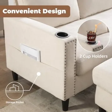 SIIEJIA L-Shaped Sectional Couch with Storage and Cup Holders