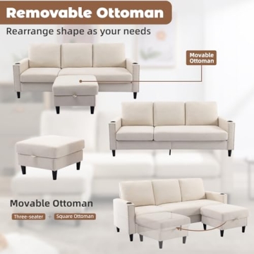 SIIEJIA L-Shaped Sectional Couch with Storage and Cup Holders